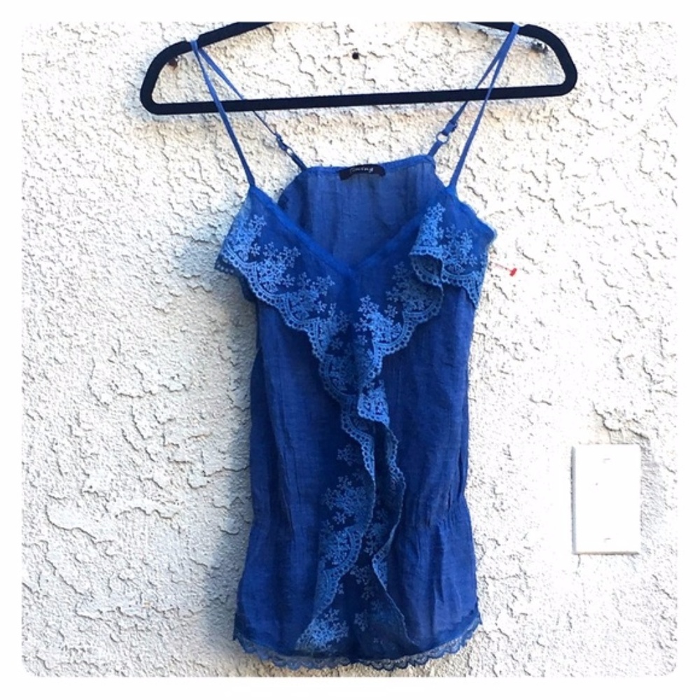 Timing Blue Embroidered Lace Tank